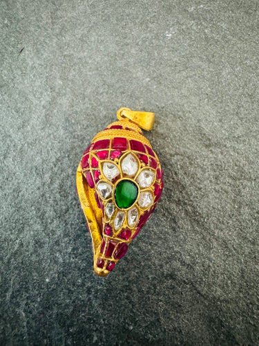 Handcrafted Jadau Pendant (chain not included) | 92.5 Sterling Silver Base | 22 Carat Gold Plated | Free Shipping | Ships from California